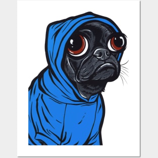 Black Pug Hoodie Posters and Art